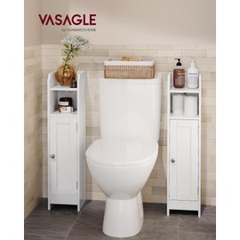 VASAGLE Small Storage Corner Floor Cabinet with Door, 7.9 x 7.1 x 31.5 Inches, Narrow Toilet Paper Storage Holder, Adjustable Shelves, for Bathroom, Living Room, Small Spaces, Cloud White UBBC310W01