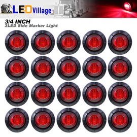LEDVILLAGE 20 Pcs 3/4 Inch Red Light Mini Round Bullet Side Marker Clearance Signal Sealed Button Lamps with Grommet for Trailer Truck Lorry Boat Pickup 12V DC 3LED