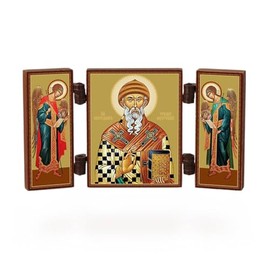 NClaus - Saint Spyridon - Christian icon - travel altar small wood triptych 36156