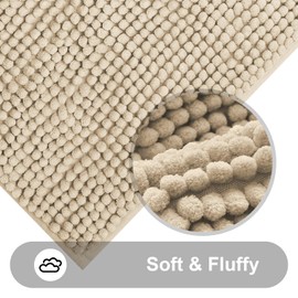 smiry Non Slip Chenille Bath Mat, Extra Soft Bathroom Mat, Super Absorbent Fluffy Bath Mats for Bathroom, Machine-Washable Quick Dry Bath Rug Foot Mat, 50 x 80 cm, Beige