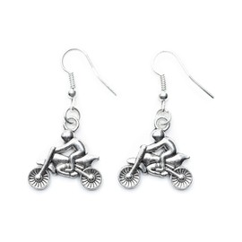Miniblings Motorcycle Enduro Earrings Pendant Driver Cross Machine Silver Sitting – Handmade Fashion Jewellery I Earrings Silver-Plated, Metal