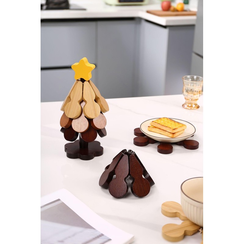 Tree Insulation Pad, Christmas Tree Shaped Tripod, Wooden Foldable Pot