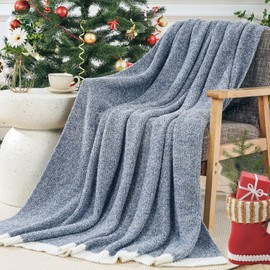 NEXHOME PRO Soft Blankets Blue, Cozy Throw Blanket for Couch, Warm Reversible Knit Blanket for Women, Fuzzy Lightweight Throws for Sofa, Bed, Picnic, Heather Blue, 50 x 60 inches