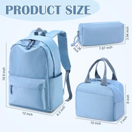 Cunno 3 Pcs School Backpack for Teen Girls Bookbags Lightweight Kids Set with Lunch Box and Pencil Case College Bookbag Laptop Backpack Casual Daypacks for Girls Teen(Haze Blue)
