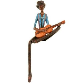 Resin Sitting Jazz Band Guitar Strings Brown Blue Figurine Ornament 42cm