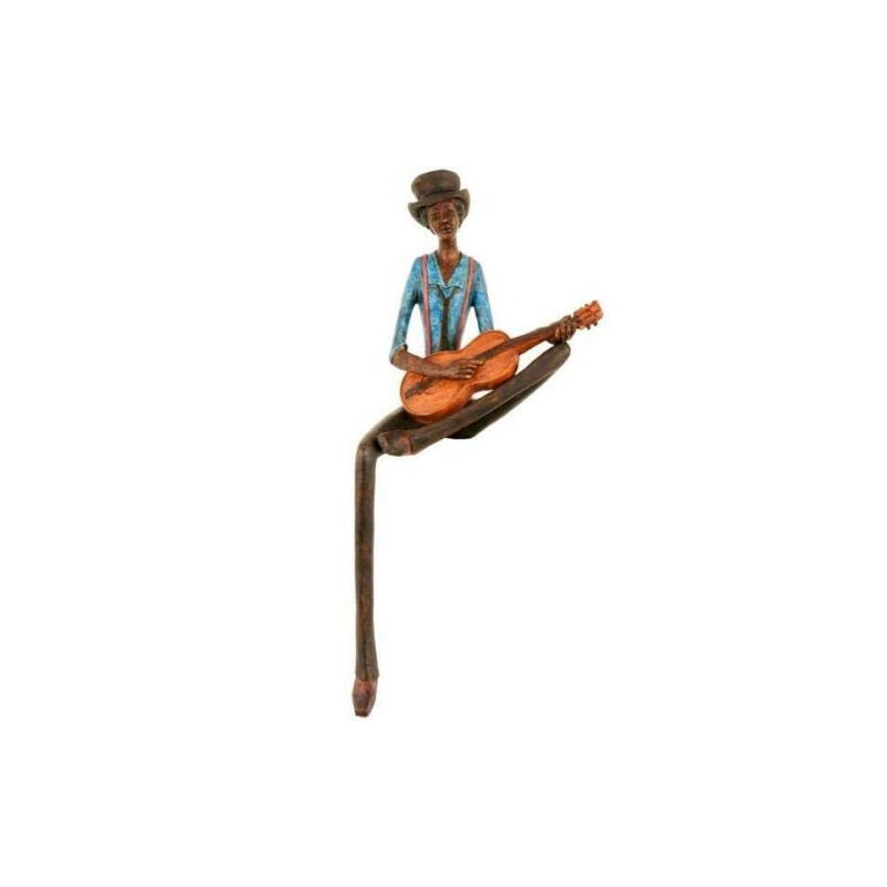 Resin Sitting Jazz Band Guitar Strings Brown Blue Figurine Ornament