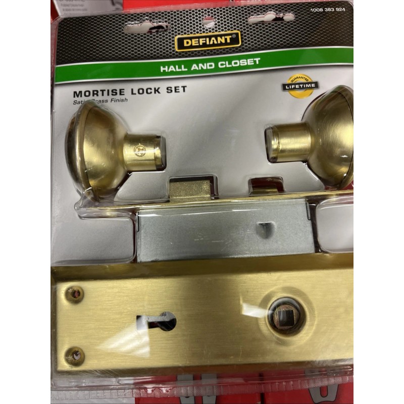 DEFIANT Hall & Closet Mortise Lock Set Satin Brass Finish