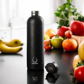 Pure Drip Water Bottle,Vacuum Insulated Stainless Steel Water Bottle with Smart Temperature Indicator, 750 ml (25 oz) (BLACK)