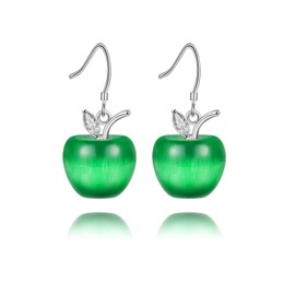 Uloveido Green Crystal Stone White Gold Plated Dangle Apple Earrings Studs for Women Sensitive Ears YL007-E