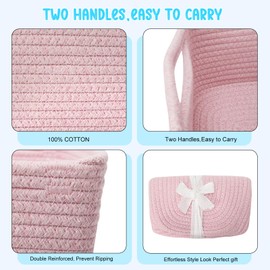Maxuni 3-Pack Cotton Rope Baskets for Organizing, Fabric Square Storage Baskets, Woven Closet Storage Bin for storage Clothes Toys Books Towels Square Wicker Nursery basket organizer-Mixed Pink