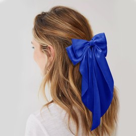 Large Hair Bows for Women Royal Blue Silky Satin Hair Bow Hair Clips Long Tail French Hair Ribbon Coquette Bows Hair Barrettes for Girls