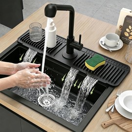 Descubre la innovación de JANLOUS: Accesorio para el hogar con PROTECCIÓN TOTAL CONTRA SALPICADURAS Y GOTEOS: Nuestro protector de fregadero evita que el agua salpique.