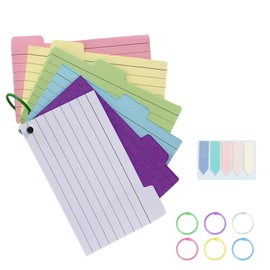Index Cards 300 Pcs Revision Cards 5x3in Punched Lined Flash Cards with 6 Colourful Rings, Sticky Tabs, Flash Cards Paper for Office School Home Study Record, for Revision,Presentation,Teacher,Student