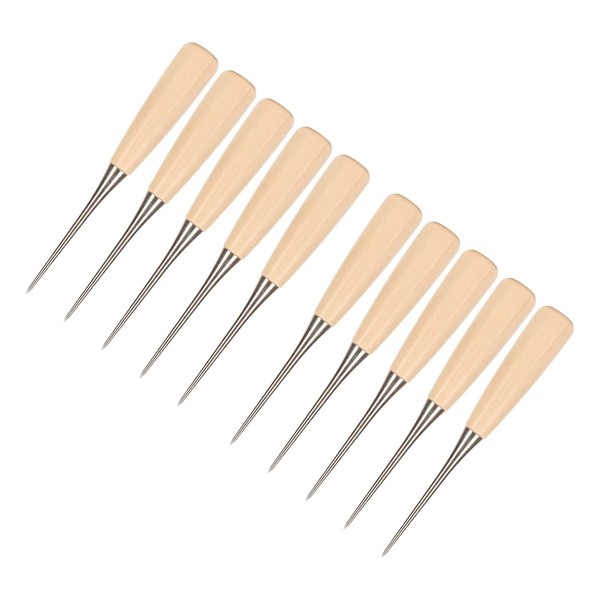 Leather Scraper Awl, 10 Piece Awl with Wooden Handle for