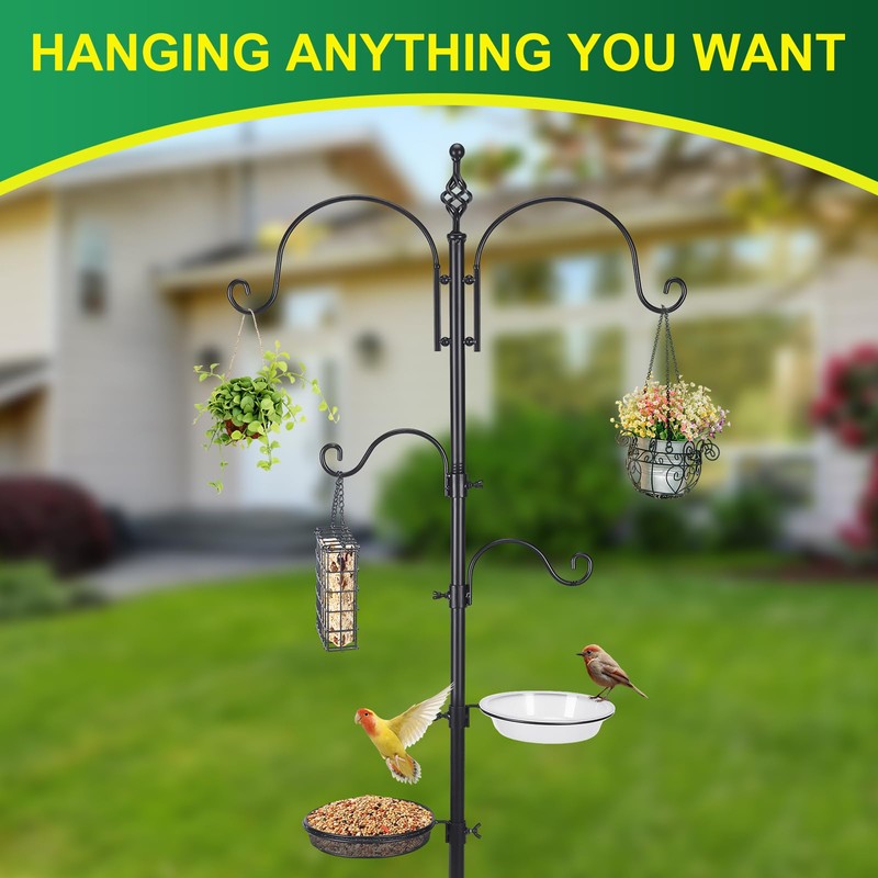 MorningRo Adjustable Shepherd Hook Stand, 34"- 55" Black Iron Shepherd