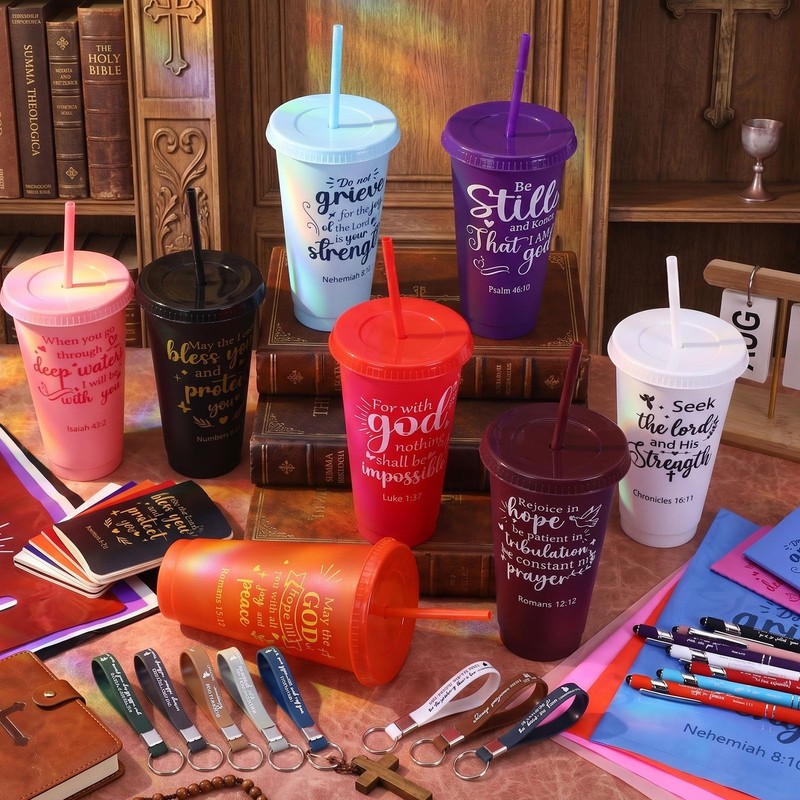 Ovveroche 16 Set Christian Gifts Bulk Plastic Cups with Bible