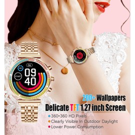 TYBERLEY Smartwatch for Women, 1.27 HD Screen, Bluetooth Calls, Fitness Tracker, Sports Women's Smartwatch for Android iOS Phones, Heart Rate/Sleep Monitor/IP67 Waterproof (Gold)