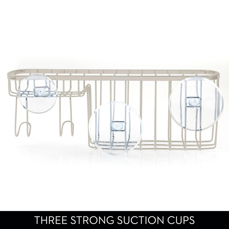 iDesign Suction Shower Soap Dish and Hooks– Gia Collection-Satin Basket