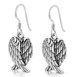 AeraVida Sterling Silver Angel Wings Dangle Earring | 925 Metal Earrings for Women | Spiritual Feather Jewelry