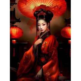 TUTUMAY21 DIY Geisha Girl Beautiful Women Diamond Painting Beauty Paint by Numbers for Adults Full Round Diamond Art Kits for Room Decor and Living Room Decor 30x40cm