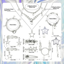 Quelay 13 Pcs Y2k Accessories Y2k Jewelry for Women Included Star Hair Clips Star Necklace Bracelets 2000s Hair Accessories for Party Stage Performance Role Playing Birthday Date Gift