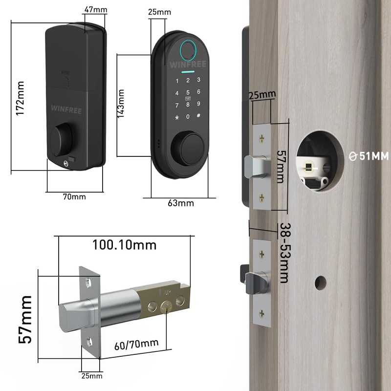 Smart Lock for Front Door, Keyless Entry Deadbolt, Fingerprint Lock
