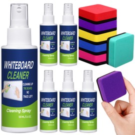 Fuyoooo 6 Pack Whiteboard Cleaner 3.4 Fl oz Dry Erase Cleaner Spray with Magnetic Dry Erase Erasers Non Toxic Whiteboard Cleaning Spray Kit for Chalkboard Glass Board School Classroom Home Office