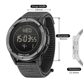 NORTH EDGE Military Watch for Men Tactical Survival Watch, Men's Digital Wrist Watches for Sports Outdoors, Pedometer, Compass, Calories, Durable Nylon Band