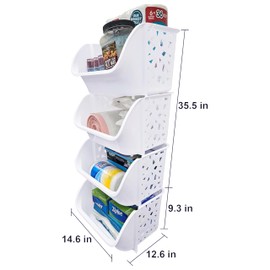 Skywin Plastic Stackable Storage Bins for Pantry White - 4-Pack Stackable Bins For Organizing Food, Kitchen, and Bathroom Essentials (Triangles)