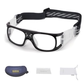SooGree Sports Glasses for Men Womens,Protective Eyewear Sunglasses Polarized Sports Cycling Glasse(Black frame white pad),Anti Fog Shock Absorption with Adjustable Strap