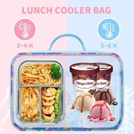 Clastyle Blue Mermaid Insulated Lunch Bag for Kids, Portable Large Thermal Cooler Lunch Bag for Girls, School Lunch Box Bag with Bottle Holder