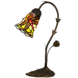 ANYONGLU Tiffany Table Lamp 9.5x5x16 Inch Red Dragonfly Stained Glass Desk Lamp