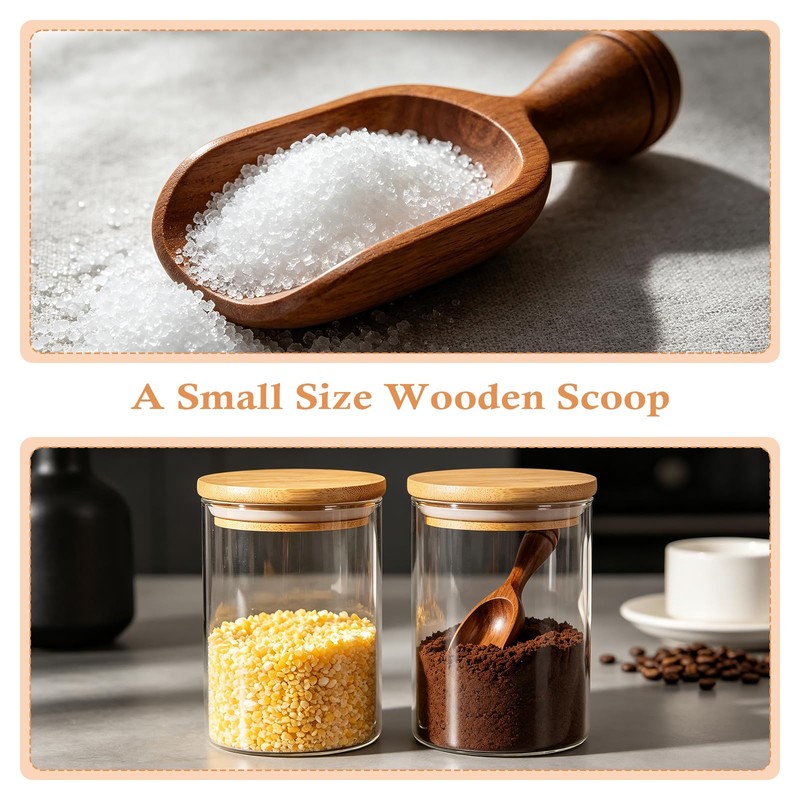 Komforbaa 3PCS Wooden Coffee Scoop, Natural Mini Measuring Spoon for