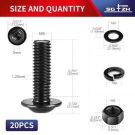 M8 x 20mm Flanged Button Head Socket Cap Screws Bolts, Nuts, Flat & Lock Washers, 20Pcs 18-8 (304) Stainless Steel, Fully Threaded, Black Oxide by SG TZH (with Hex Spanner)