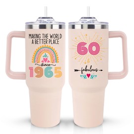 60th Birthday Gifts for Women Her, Unique Cute 1965 60 th Womens Birthday Gift 40oz Tumbler for Turning 60 Year Old Mom Mother Wife Aunt Auntie Sisters Teacher Friend and Fabulous Cup