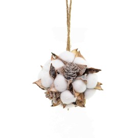 Shatchi 15536M-COTTON-BALL Handmade 12cm Cotton Ball Christmas Hanging Pine Cones Xmas Decoration Home Décor, White/Brown