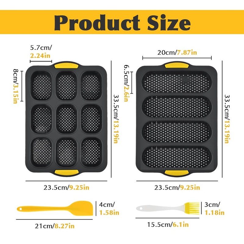 2 pcs Silicone Baguette Bread Pan Set, 4 Hole Non-Stick