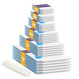 Simple Deluxe 32 Pack Vacuum Storage Bags, Space Saver Bags with Hand Pump, Vacuum Seal Bags for Clothing, Comforters, Blankets, Bedding, Pillows (5 Jumbo/5 Large/6 Medium/6 Small/5 Roll M/5 Roll S)