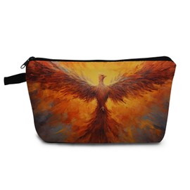 YULUENZE Phoenix Bird Makeup Bag Cute Small Organizer Bag with Zipper Fire Phoenix Cosmetic Bag Birthday Gifts for Women Sisters Friends