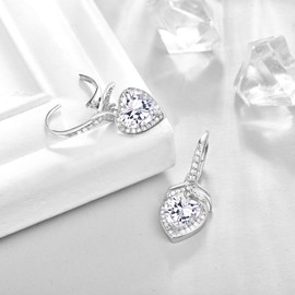 PRAYMOS Heart Earrings Women's Earrings Silver 925 Birthstone Heart Hoop Earrings Silver Earrings, Silver