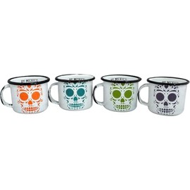 BY MEXICO Set de 4 Mini Pocillos de Peltre Calavera Chumbalaca, 80 ml, 4.5 x 6 cm, Colores Surtidos, Tazas Metálicas para Bebidas Frías o Calientes, D