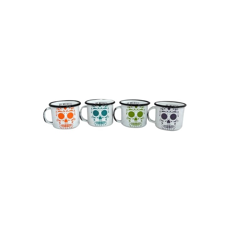 BY MEXICO Set de 4 Mini Pocillos de Peltre Calavera