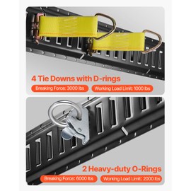 VEVOR E-Track Tie-Down Rail Kit, 5' E Tracks Set, 16Pcs Includes 4 Steel Rails & 2 Single Slots & 6 O-Rings & 4 Tie-Offs w/D-Ring & 2 Ratchet Straps, Cargo Motorcycles Bikes Securing Accessories