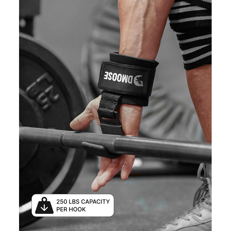 DMoose Fitness Weight Lifting Hooks (Pair) for Deadlifts, Pull Ups,
