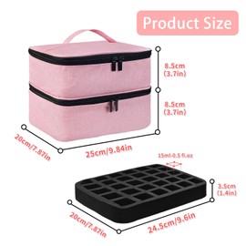 Jenlan Nail Polish Storage Bag, Nail Lamp Case Nail Polish Carrying Case Holds 30 Bottles (15ml/0.5 fl.oz) Nail Kit Organizer Nail Supplies Storage Box with Manicure Tools Storage Sections(Pink)