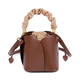imeetu Women's Shoulder Bag, Genuine Leather, 2-Way Drawstring Bag, Flower Specifications, Compact, Lightweight, Small, Freestanding, Mini Bag with Bottom Beach, Drawstring Type, Casual, Stylish,