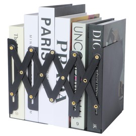 Adujustable Book Ends for Heavy Books,Widely Expandable Metal Book Ends for Desk Decorative Book Holder for Office, Magizine Organizer for School and Home(Black)