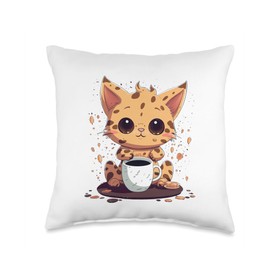 espresso cups with cats Coffee First Sweet cat Kitty Caffeine Lovers Throw Pillow, 16x16, Multicolor