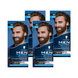 Schwarzkopf Men Perfect Beard Colouration 60 Natural Brown Level 2 (4 x 30 ml), Beard Dye for Concealing Grey Hair for a Natural-Looking Result, Quick Application