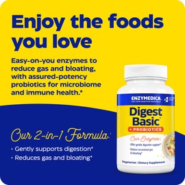 Enzymedica Enzymedica, Digest Basic + Probiotics, Gentle Digestive Enzymes with 400 Million CFU Active Cultures per Capsule, 90 Count